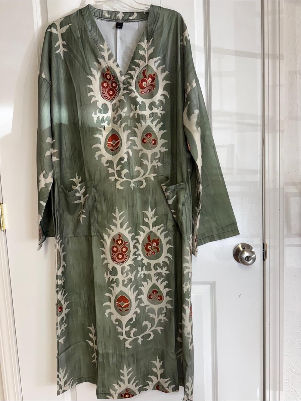 Amazon Olive Green  Midi Dress with Cream & Red Accents